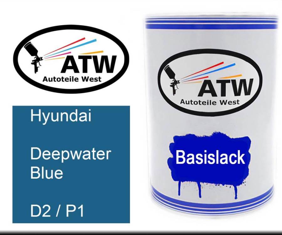 Hyundai, Deepwater Blue, D2 / P1: 500ml Lackdose, von ATW Autoteile West.